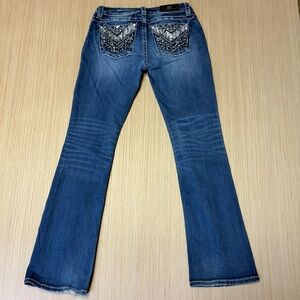 Miss Me Bootcut Jeans Mid Rise Womens 30 Rhinestone Embellished Sequin Bling Y2k